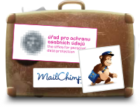 Ilustrace opička MailChimp a logo ÚOOÚ